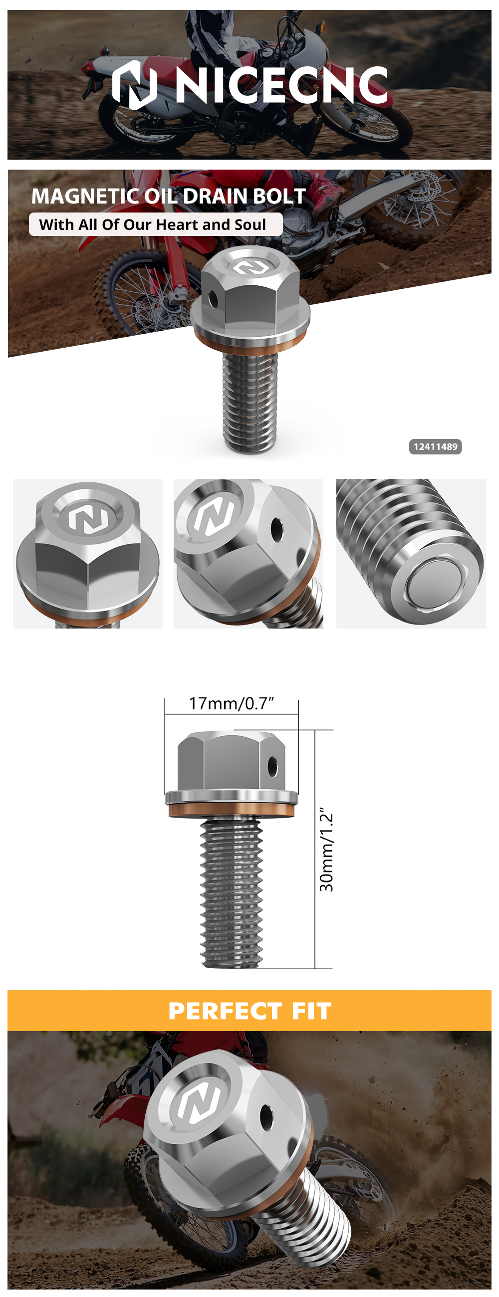 M8X1.25 Magnetic Oil Drain Bolt Plug For Suzuki RMZ250 2013-2016