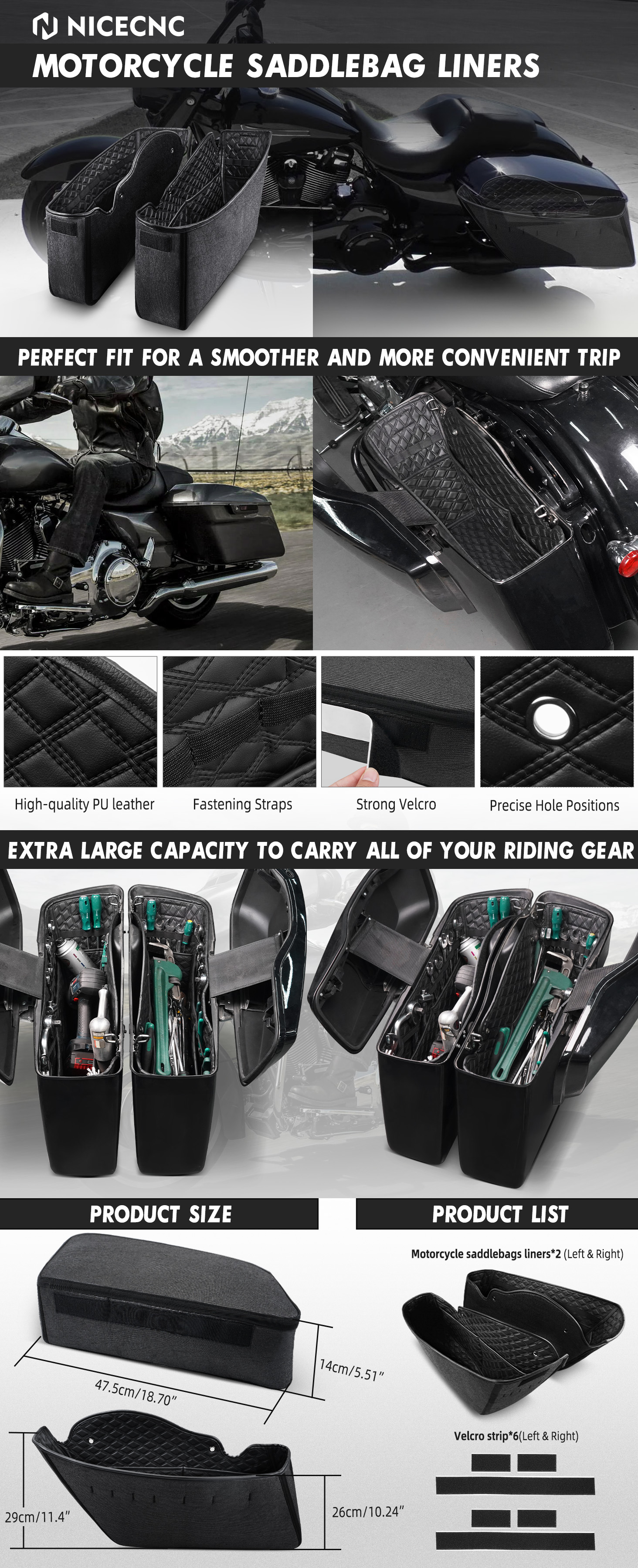 Saddlebag Liners Bottom Inserts Bag For Harley Street Glide