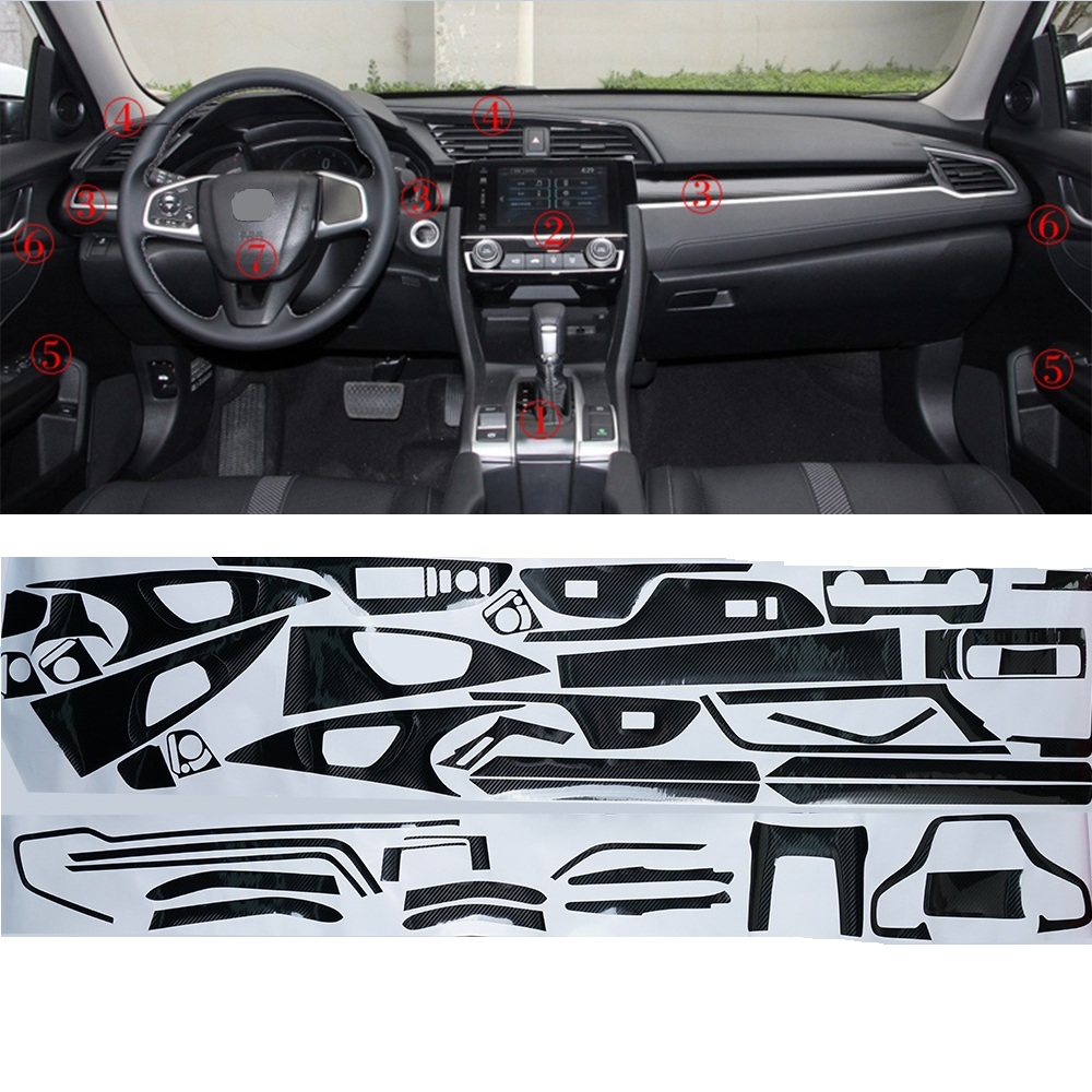 5d Carbon Fiber For Honda Civic 16 18 Interior Sticker Wrap Decal Trim Vinyl Ebay