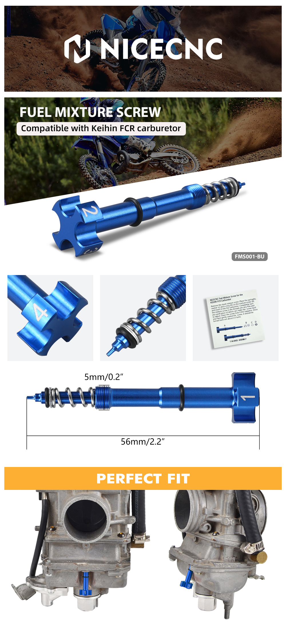 CNC Carb Air Fuel Mixture Screw For Yamaha WR250F 2001-2009 WR450F