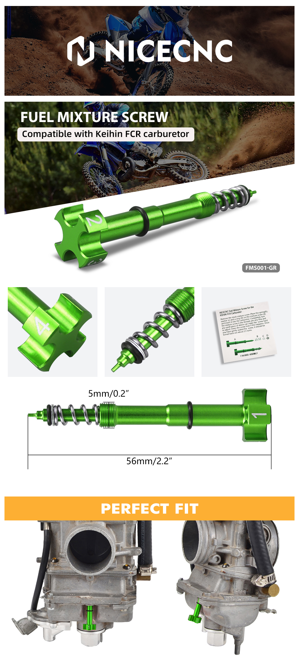 NICECNC Air/Fuel Mixture Screw For Kawasaki KX450F 450R 2008-2009