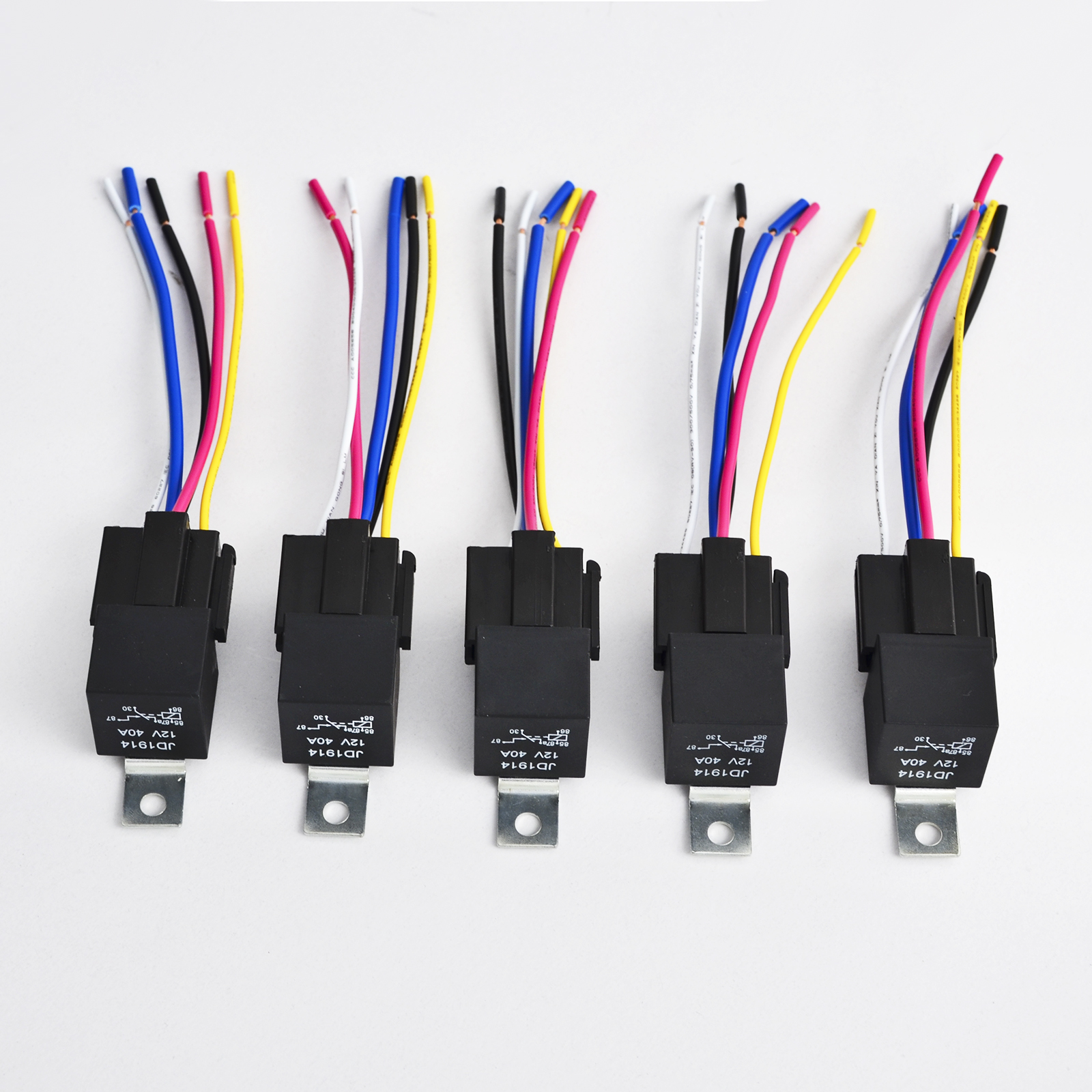 Set of 5 12V 30/40 AMP Automotive Relay with 5 Pin 5 Wire Wires