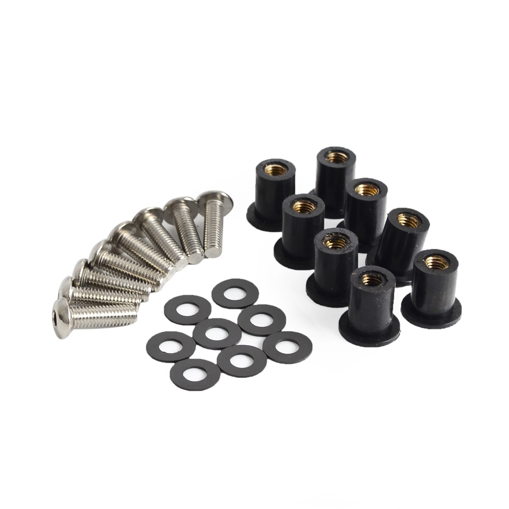M5 Fairing Screws Motorcycle Spike Windshield Bolts Screw Nuts Kit Universal Fit for Motorcycle Bikes Scooters Uses M5 Bolts Wind Screen Bolts Black