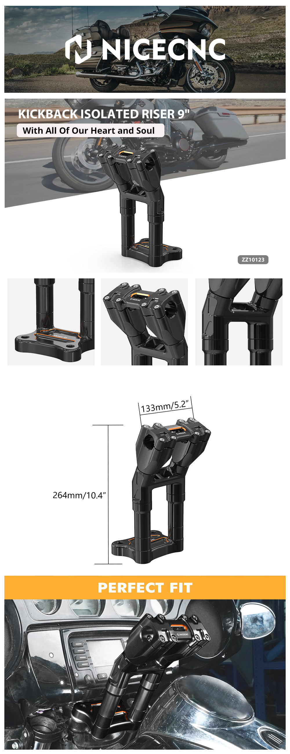 NICECNC Kickback Handlebar Risers Pullback for Harley CVO Limited
